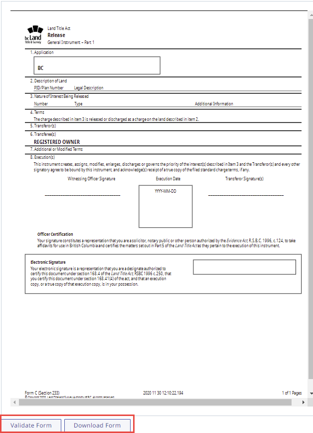 Form C (Release) LTSA Help