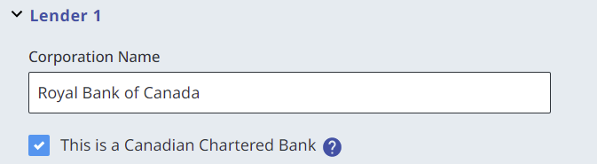 Checkbox for Canadian Charted Bank