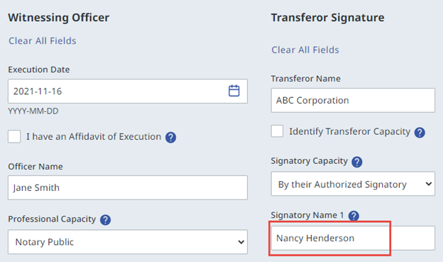 Authorized signatory name for corporate owner