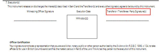 Execution Label includes Transferee / Party Signature(s)