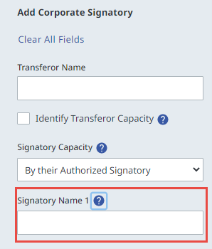 Transferee Party Signature in Transferor Name or Corporate Signatory Name  Fields