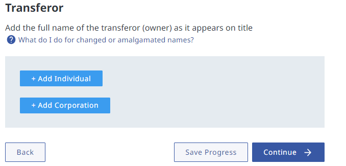 Transferor data entry section