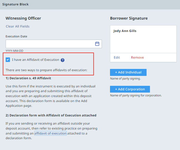 Web Filing Form B Mortgage affidavit of execution