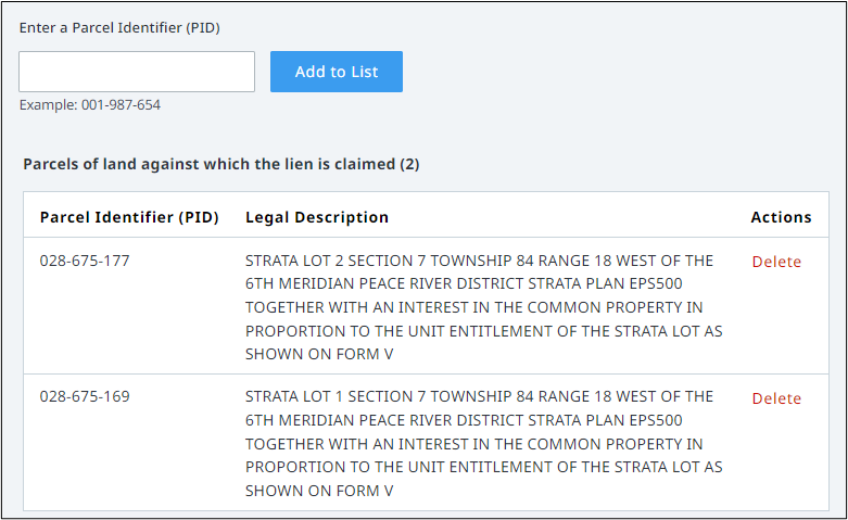Claim over common property lists each strata lot in the plan