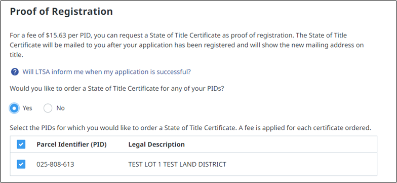 Order proof of registration
