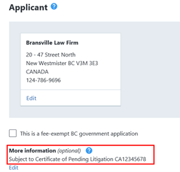 Application subject to CPL