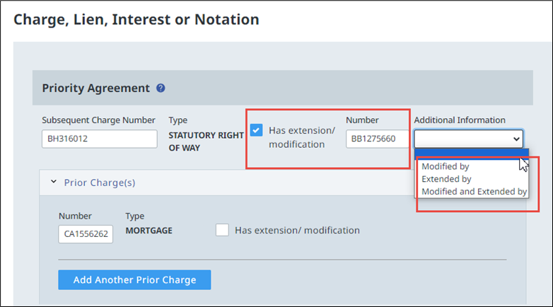 Subsequent charge with extension or modification