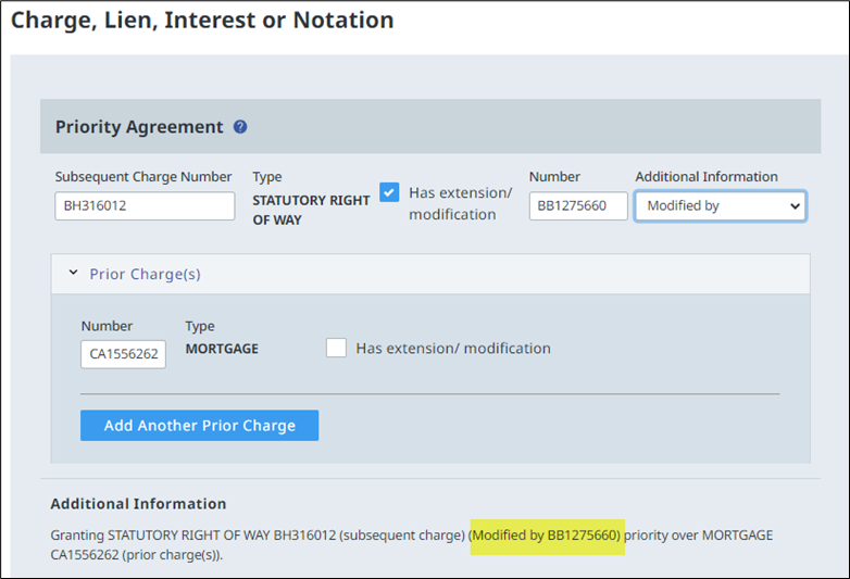 Extension or modification details included in the Additional Information field