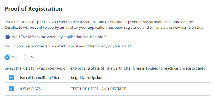 Order state of title certificate