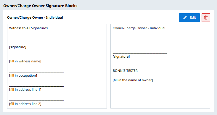 Signature block generates automatically when owner information is complete