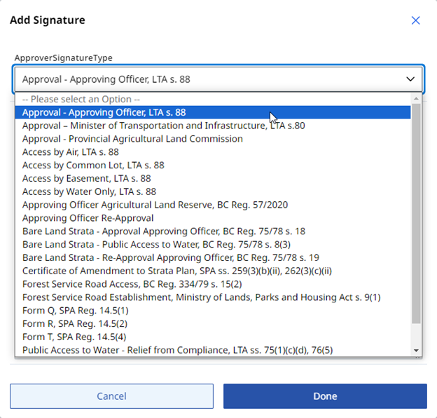 Approving Officers signature options