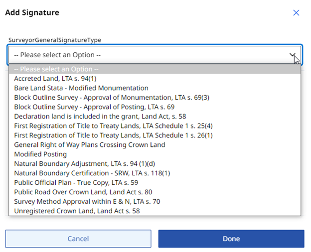 Surveyor General signature options