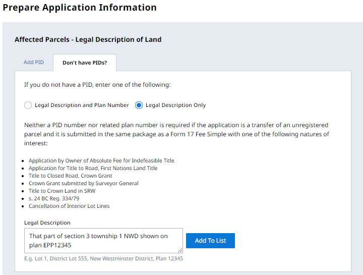 No PID and no plan number