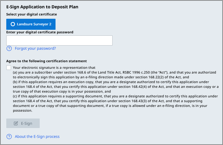 Land Title Act s. 168.42 certification and e-sign