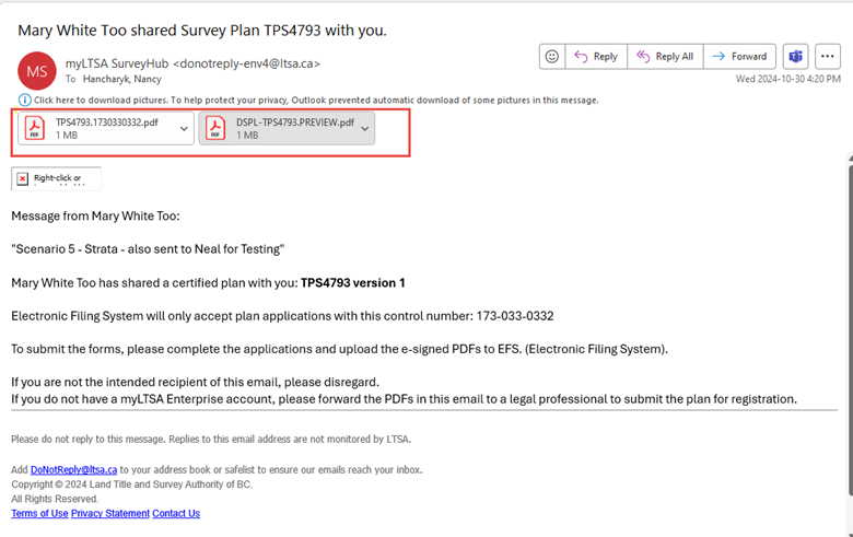 Email with fillable DSPL and plan attached