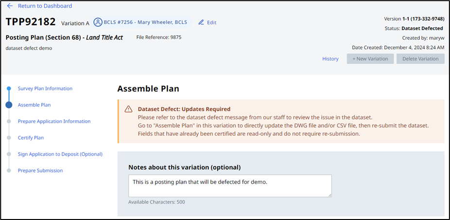 Dataset defected warning