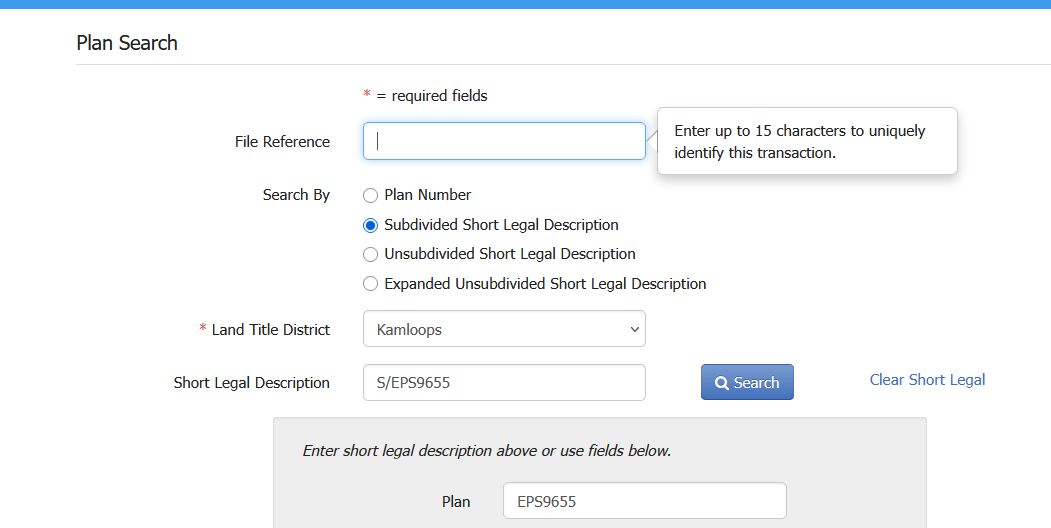 Subdivided Short Legal Description Search