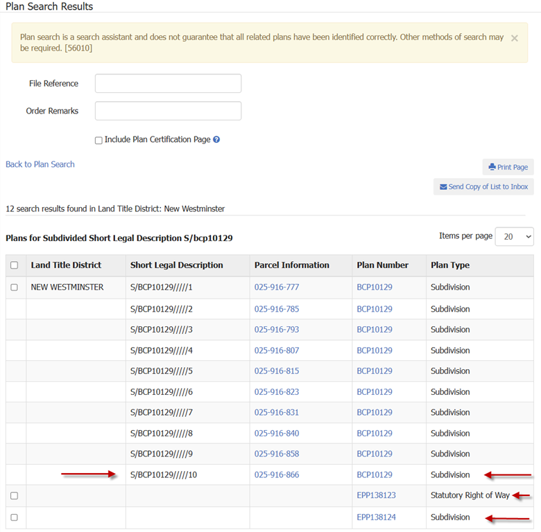 Plan Search Results