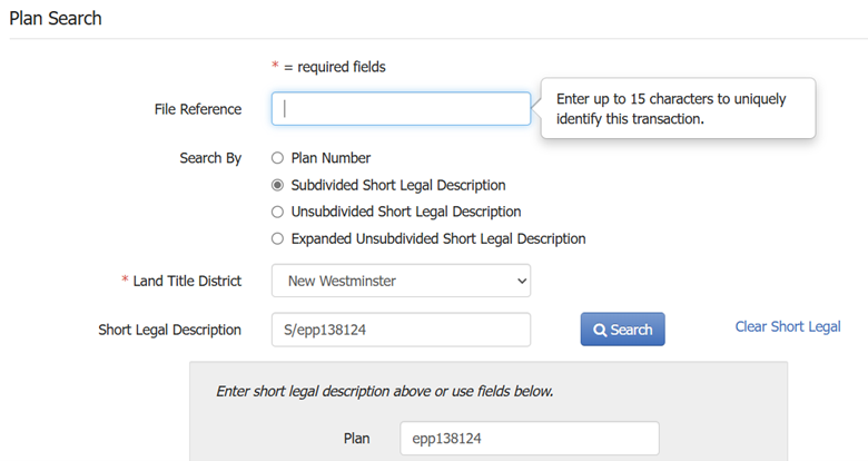 Subdivided Short Legal Description Search