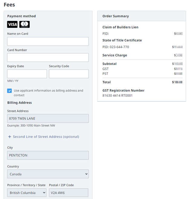 Online payment method