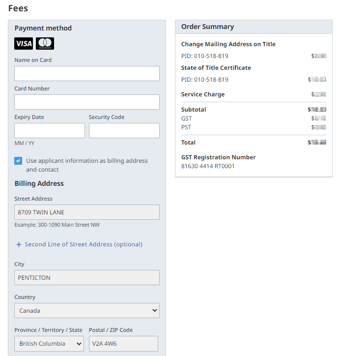 Online payment method with State of Title Certificate