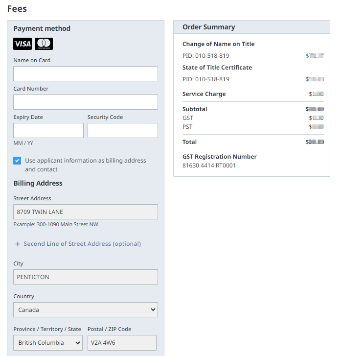 Order summary and payment details