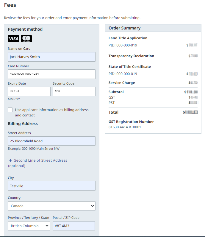Online payment method