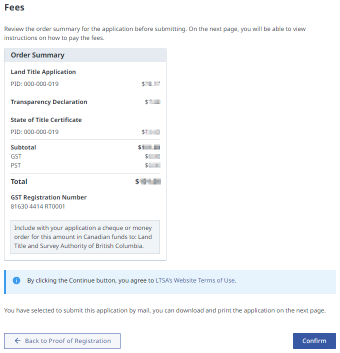 Order summary for paper applications