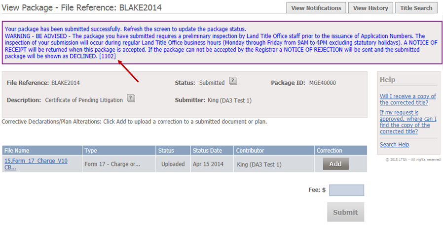 Package Accepted for Preliminary Review Message