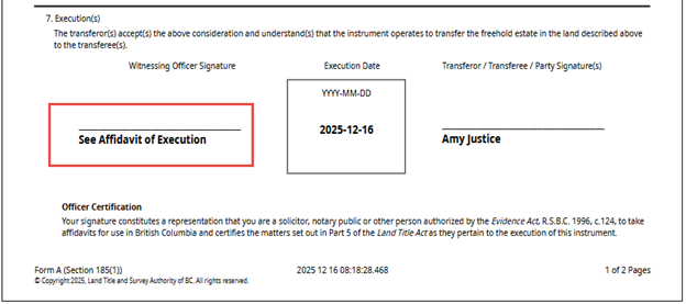 Web Filing Form A autogenerates See Affidavit of Execution
