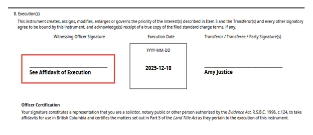 Web Filing Form C autogenerates See Affidavit of Execution