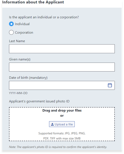 Information about the Applicant