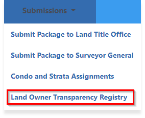 Land Owner Transparency Registry menu
