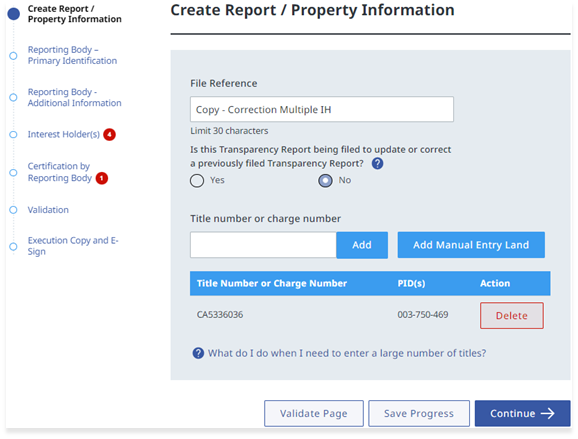 Create Report / Property Information