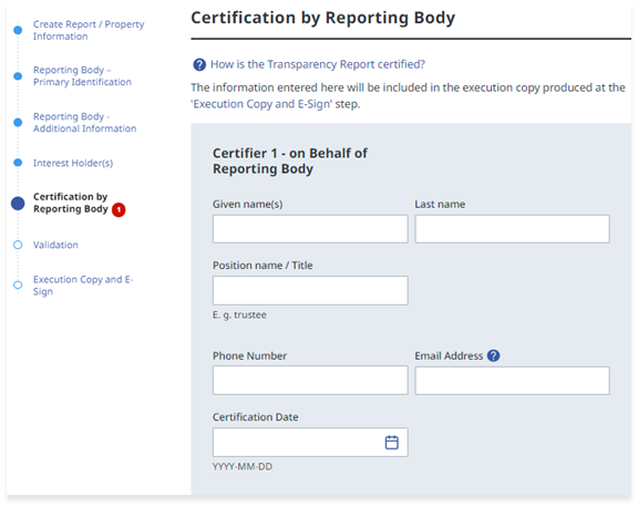 Certification by Reporting Body