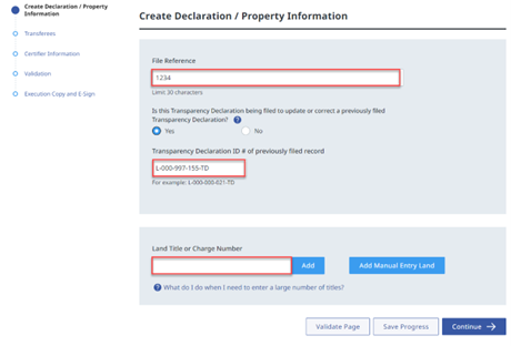 Create Declaration / Property Information Section