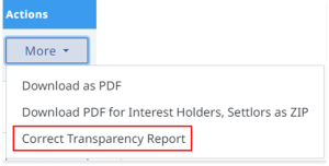 Correct Transparency Report menu