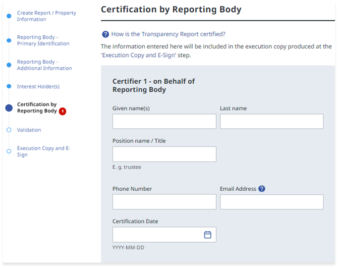 Certification by Reporting Body