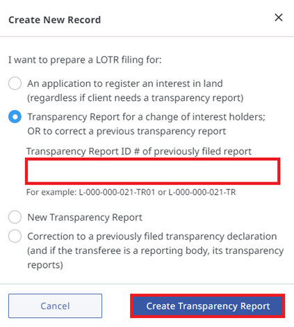 Create New Record options