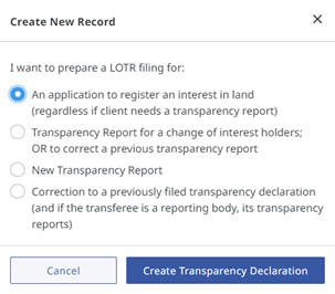 Create New Record options