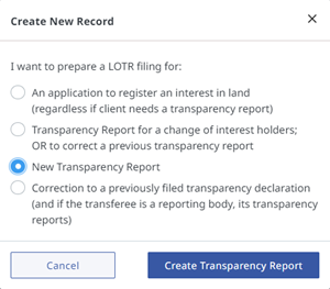 Create New Record menu