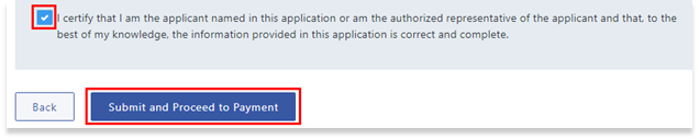 Submit and Proceed to Payment button