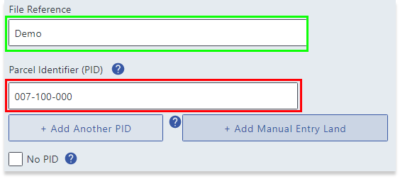 Enter File Reference and Parcel Identifier (PID)