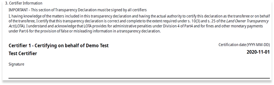 Certifier Information