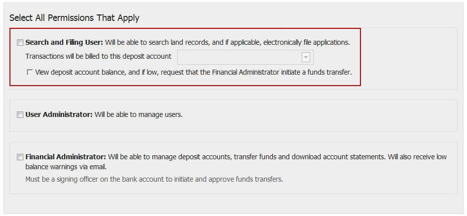 Search and Filing User permissions