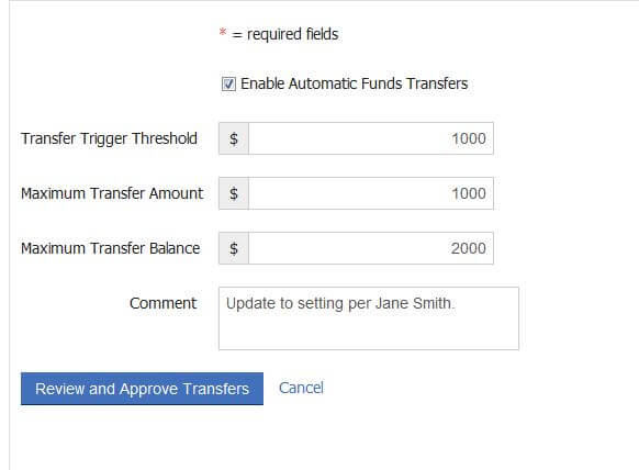 Automatic Fund Transfers parameters