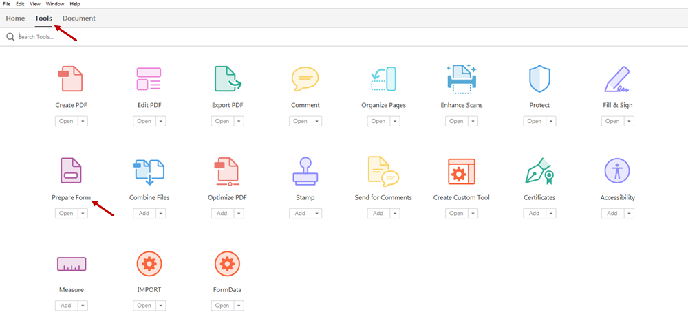 Acrobat DC Tools &gt; Prepare Form