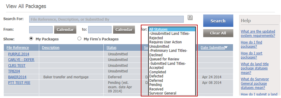 Package Status field