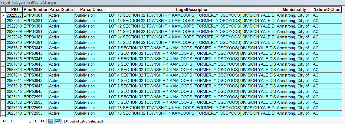 Real-World Changes – Parcel Attribute Changes (Attribute Table View)