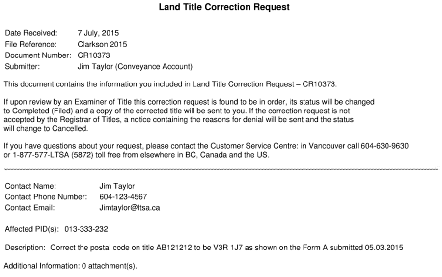 Land Title Correction Request Information